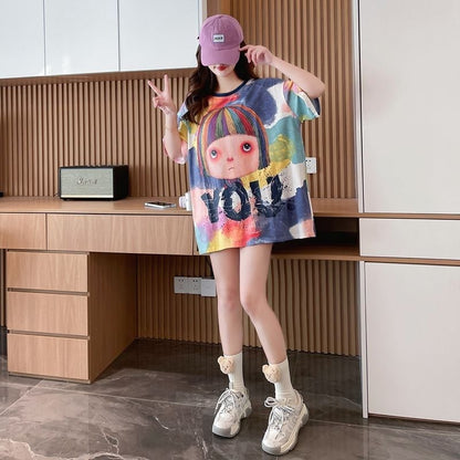 売り切れ必至 絞り染め ファッション プリント 半袖 Tシャツ＜U-8412＞