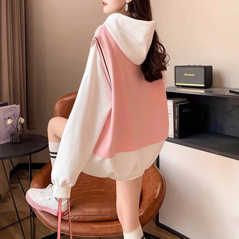 元気いっぱい アルファベットプリント レイヤード 配色フード付きパーカ 三色＜U-4073＞