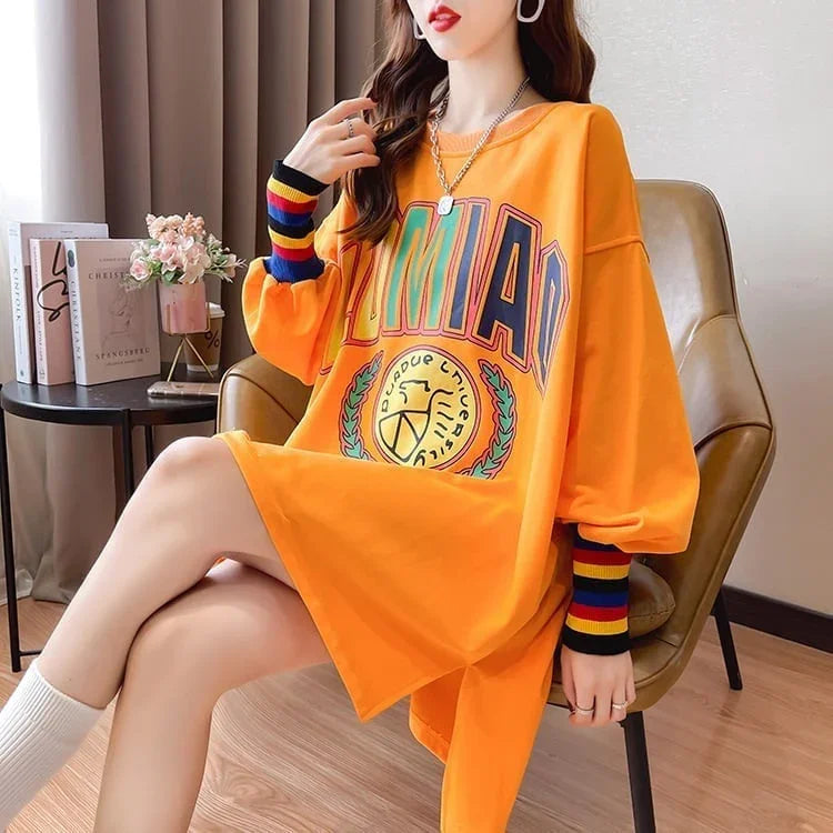 着せ グラフィックプリント 虹色 ロング長袖Tシャツ 三色トップス＜U-4107＞