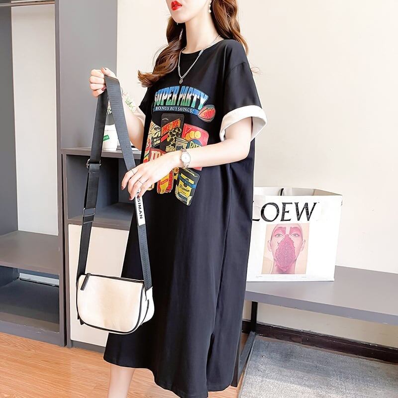 スタイリッシュ プリント 一目惚れ Tシャツ カットソー ワンピース＜U-3575＞