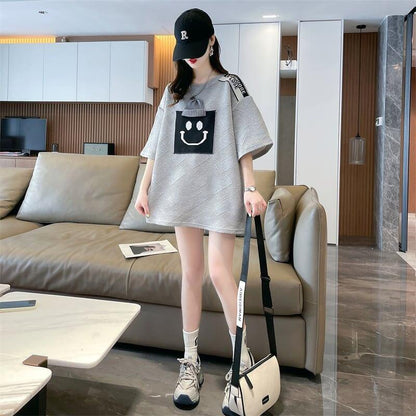 エレガントな立体ジャガードルーズウールパッチステッチ半袖Tシャツ<U-2901>