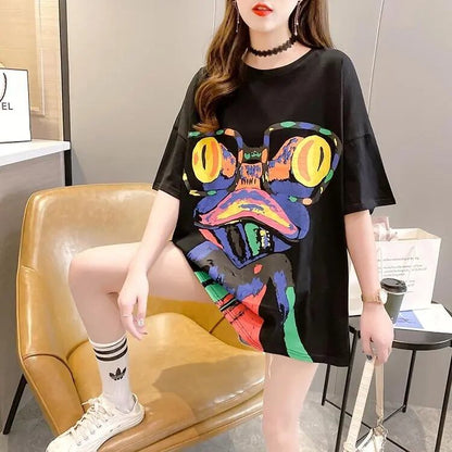 絶対流行 プリント ファッション ゆったり 全4色 半袖 Tシャツ＜U-11523＞