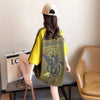 好感度UP グラフィック ストライプ柄 ラグランTシャツ ゆったり ワンピース＜U-3994＞