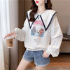 絶対欲しい グラフィックプリント セーラ服の襟 三色 長袖Tシャツトップス<U-4036>
