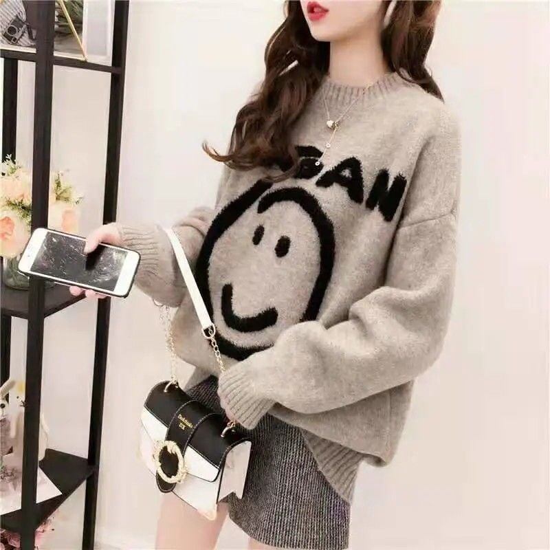 美人度アップスマイルマーク柄ニットセーター全3色<U-4429>