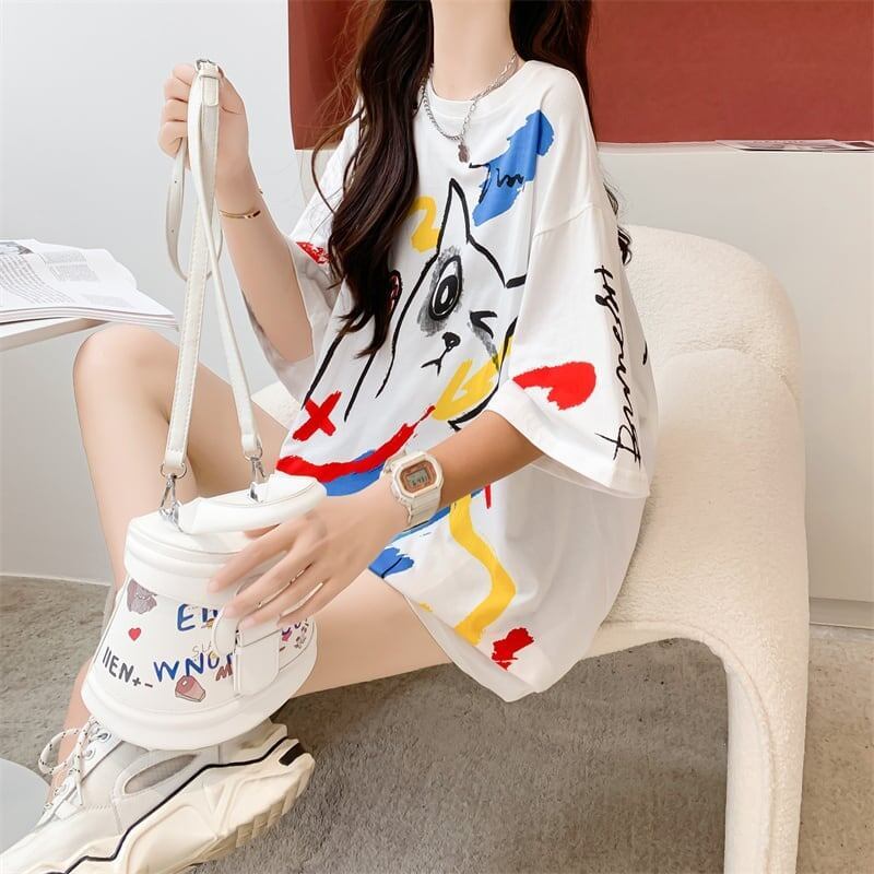 ルーズ カートゥーンプリント 今季大好評 Tシャツ カットソー＜U-3471＞