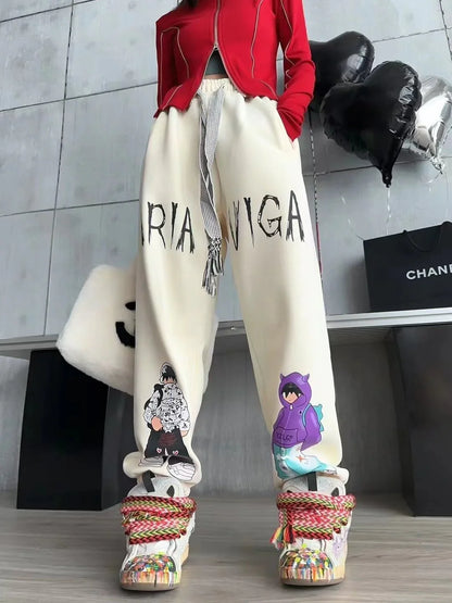 韓国系ビックロゴ裏起毛ジョガーパンツ2色あり