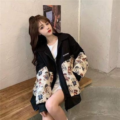 清純甘くて女子力UP カートゥーンプリント 気質溢れる ジッパー 長袖 ジャケット ブルゾン＜U-2466＞