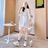 質感のいい 刺Tシャツ ラウンドネック 白 黒 ゆったり半袖＜U-3013＞
