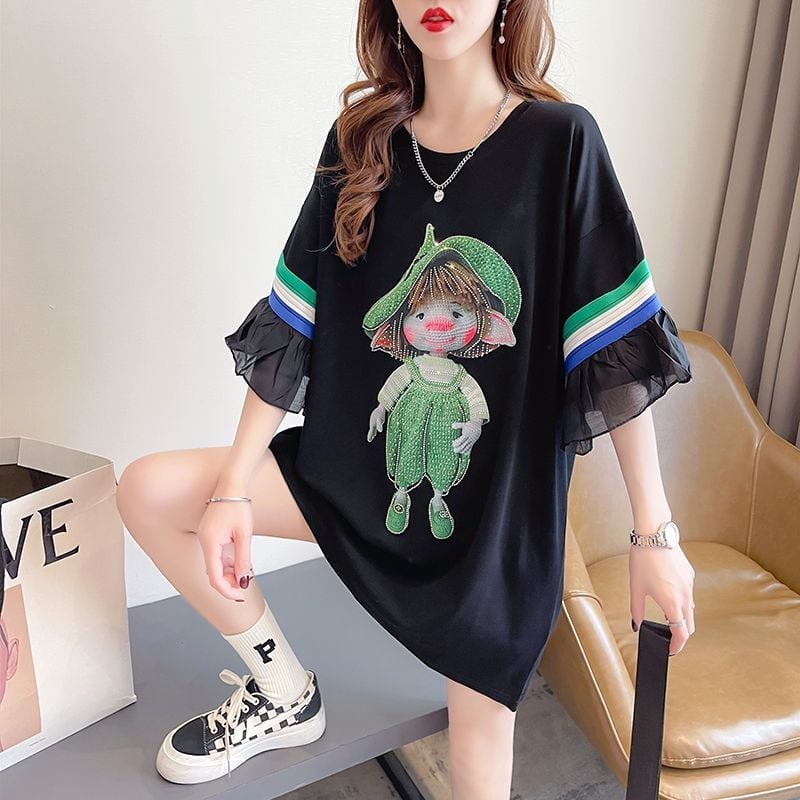 新商品 切り替え キュート ゆったり 全2色 半袖Tシャツ＜U-8349＞