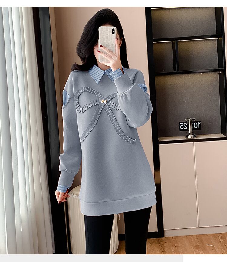 好感度UP レイヤード風 柔らかくて優しい印象 切り替え プラスベルベット 全3色 スウェット＜U-9809＞