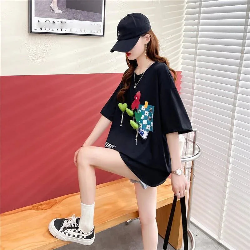 カジュアル プリント 好感度満載 ラウンドネック Tシャツ カットソー＜U-3118＞