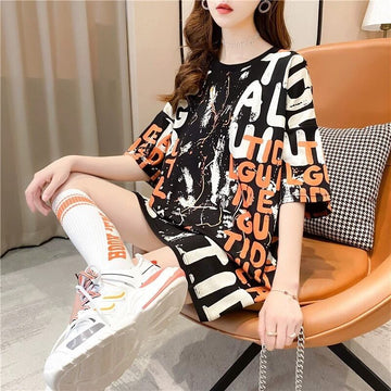 話題沸騰中 個性派 早い者勝ち ゆったり ロング丈 切り替え 2色半袖Tシャツ＜U-9068＞
