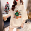大活躍 ロング ビジューロゴ Tシャツ ゆったり 半袖 三色＜U-2922＞