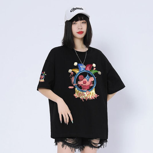 話題沸騰中 ゆったり カジュアル プリント 6色 半袖Tシャツ＜U-8164＞