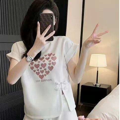 美人度アップ 特別デザイン 上品 半袖 Tシャツ ショートパンツ セットアップ ＜U-8874＞