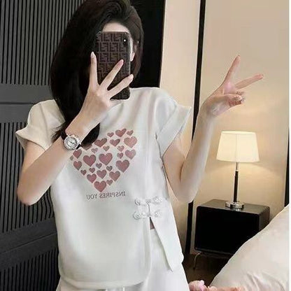 美人度アップ 特別デザイン 上品 半袖 Tシャツ ショートパンツ セットアップ ＜U-8874＞