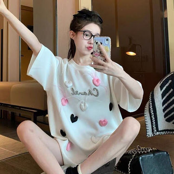 絶対欲しい ホットダイヤモンド キュート 三次元の愛 ゆったり 半袖Tシャツ＜U-8823＞