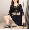 話題沸騰中 レース 大好評 透かし彫り 切り替え プリント全3色 半袖Tシャツ カットソー ＜U-8562＞