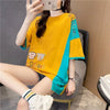 韓国風漫画刺繍ワッペン半袖Tシャツ<U-2991>