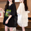 着回し力抜群 切り替え プリント ロング Tシャツ ゆったり半袖 Tシャツ ＜U-8498＞