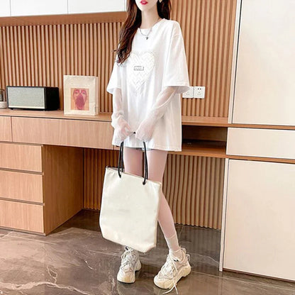 個性的なデザイン プリント 日焼け対策 切り替え Tシャツ カットソー＜U-3003＞