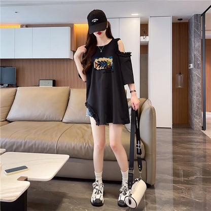 おしゃれ度高め レース 美人度アップ 切り替え プリント全4色 Tシャツ カットソー＜U-9213＞