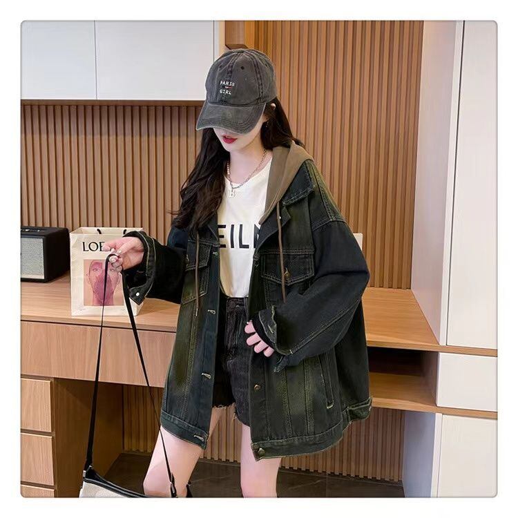 おすすめ トレンドアイテム 存在感抜群 フード付き デニムジャケットゆったりコート<U-9888>