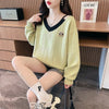 女子マスト  レイヤード風 熊柄ロゴゆったり厚手スウェット全3色トップス<U-4614>