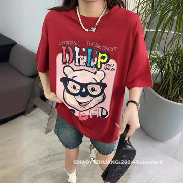 豊富な品揃え カジュアル ファッション プリント 半袖Tシャツ<U-4915>