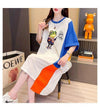 レイジーカジュアルプリント半袖Tシャツルーズデザインワンピース<2879>