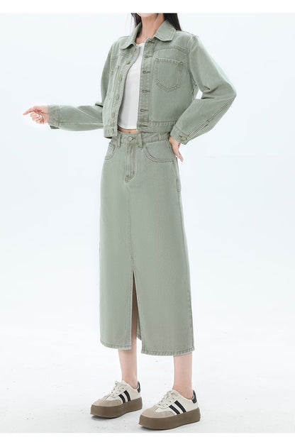 カジュアル 長袖 定番シンプル ジャケット＋スカート セットアップ ＜U-10943＞
