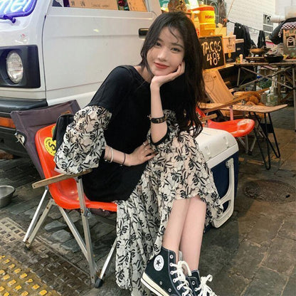清純甘くて女子力UP ラウンドネック 美感いっぱい 切り替え ワンピース＜U-2928＞