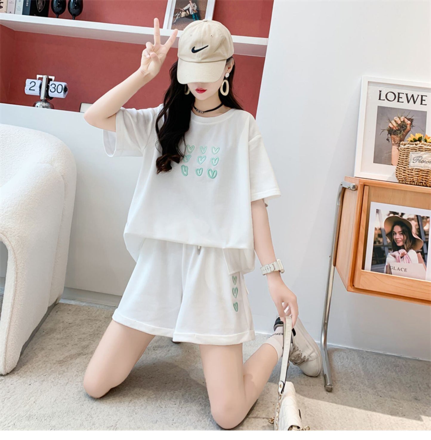 売り切れ必至 カジュアル 上質 ルーズ 半袖Ｔシャツⅹパンツセット全3色 <U-8234>