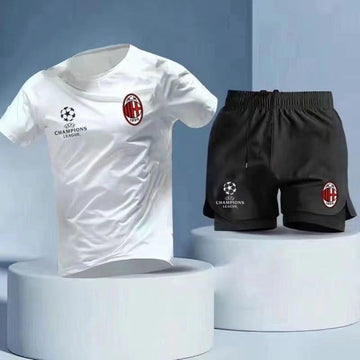 吸汗速乾 スポーツウェア ロゴ入り 半袖 Tシャツ + ハーフパンツ セットアップ U-13153