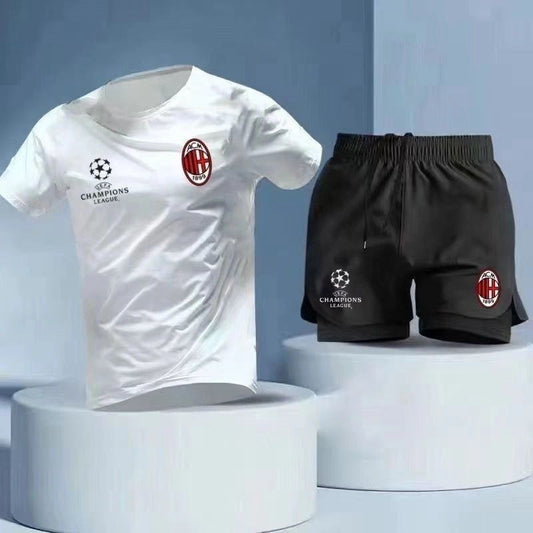吸汗速乾 スポーツウェア ロゴ入り 半袖 Tシャツ + ハーフパンツ セットアップ U-13153