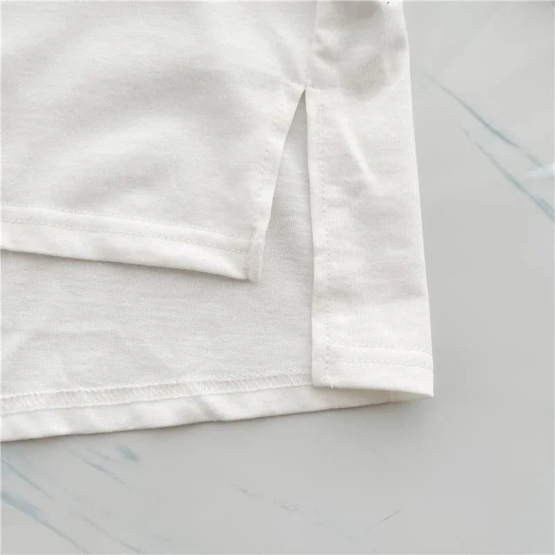 好感度満載 レース切り替え 笑顔 ゆったり ホワイト 着?せ 七分袖 Tシャツ　＜isf-1938＞