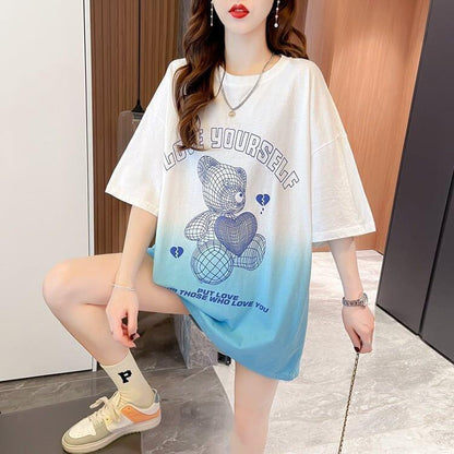 おすすめ新作 プリントTシャツ グラデーション ゆったり半袖＜U-2886＞