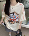 着せ ゆったり ビッグロゴ ロングTシャツ 半袖 ワンピース<U-4859>
