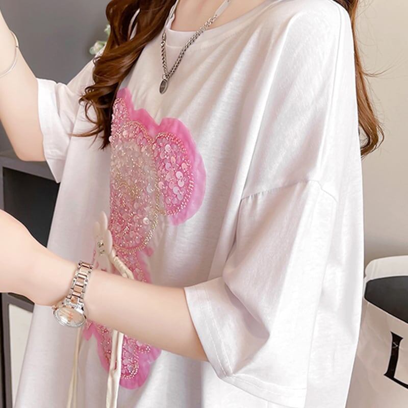 着心地抜群 切り替え 女性力を高める プリント Tシャツ カットソー＜U-3405＞