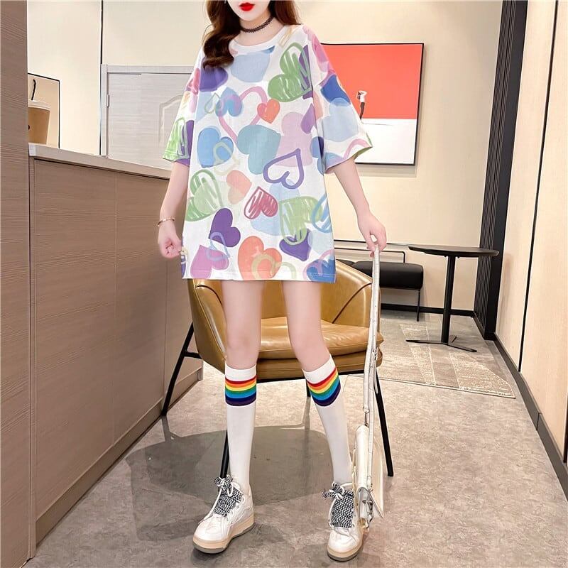 美人度アップ プリント ファッション Tシャツ カットソー ワンピース＜U-3303＞