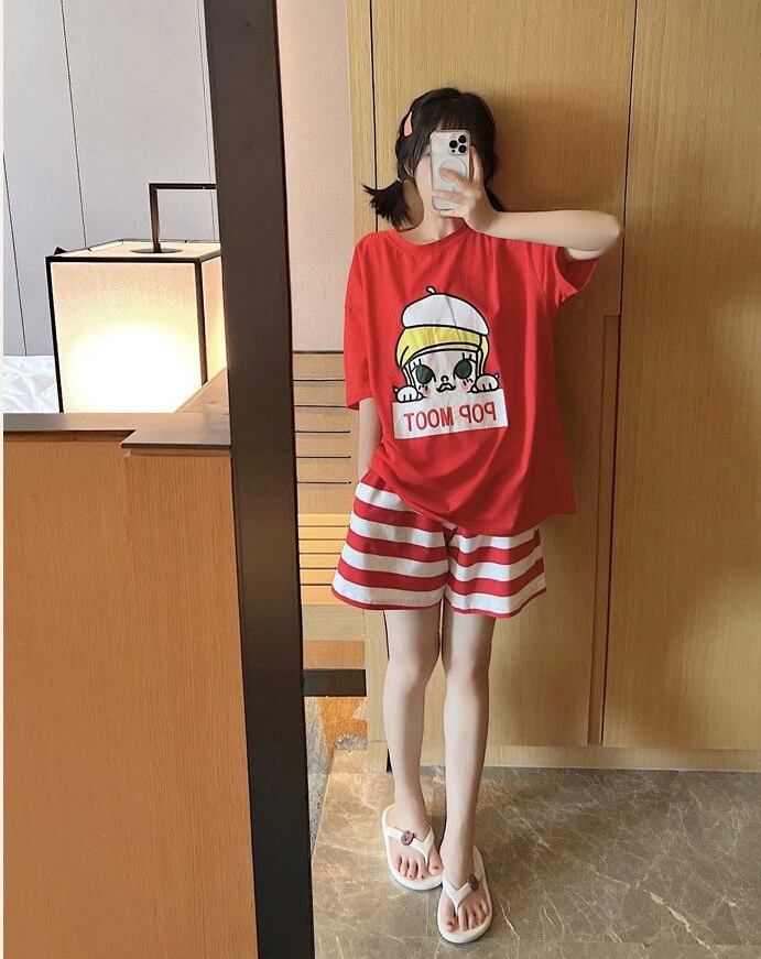夏に嬉しい機能付き パジャマ 真夏も快適 全2色 半袖トップスⅹショートパンツセット<U-9183>