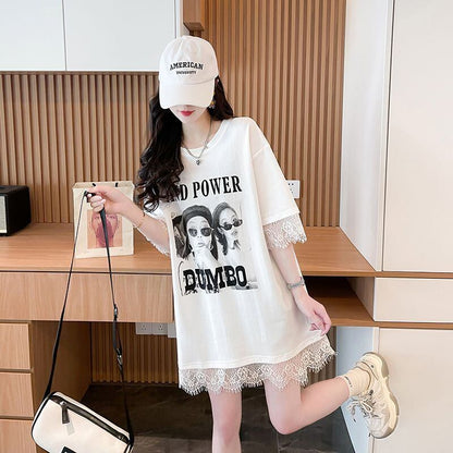 売り切れ必至 レース ファッション 切り替え ゆったり 半袖Tシャツ＜U-8480＞
