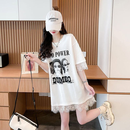 売り切れ必至 レース ファッション 切り替え ゆったり 半袖Tシャツ＜U-8480＞