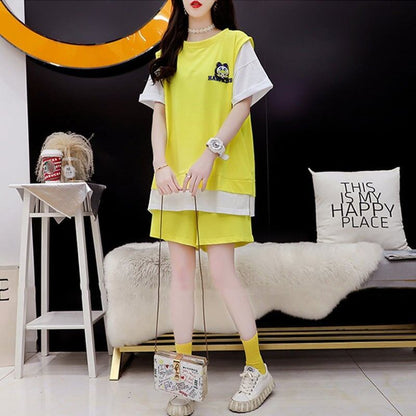 ルーズ 切り替え 美人度アップ Tシャツ＋ショートパンツ セットアップ＜U-3310＞