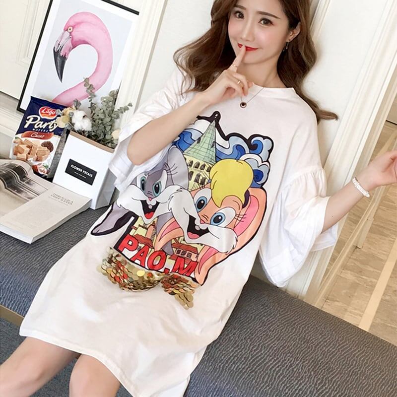 スタイリッシュ プリント 一目惚れ Tシャツ カットソー ワンピース＜U-3440＞