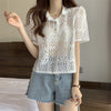 ファッション 透かし彫り 美人度アップ POLOネック Tシャツ カットソー＜U-3234＞