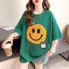 質感のいい ニコちゃん刺繍 スマイル ロング Tシャツ ゆったり半袖 ＜U-2947＞