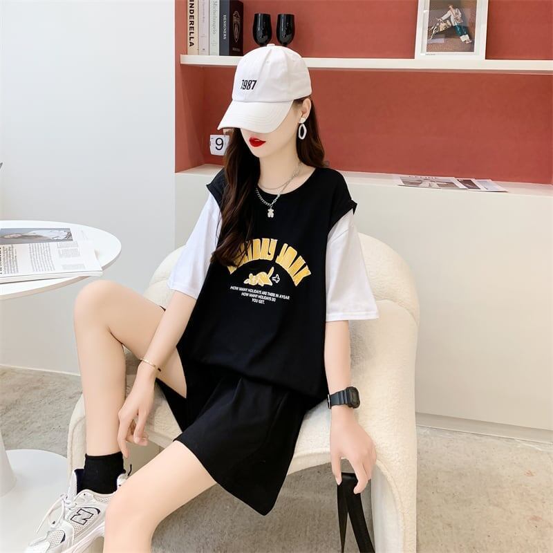 美人度アップ 切り替え チャーミング Tシャツ＋ショートパンツ セットアップ＜U-3615＞