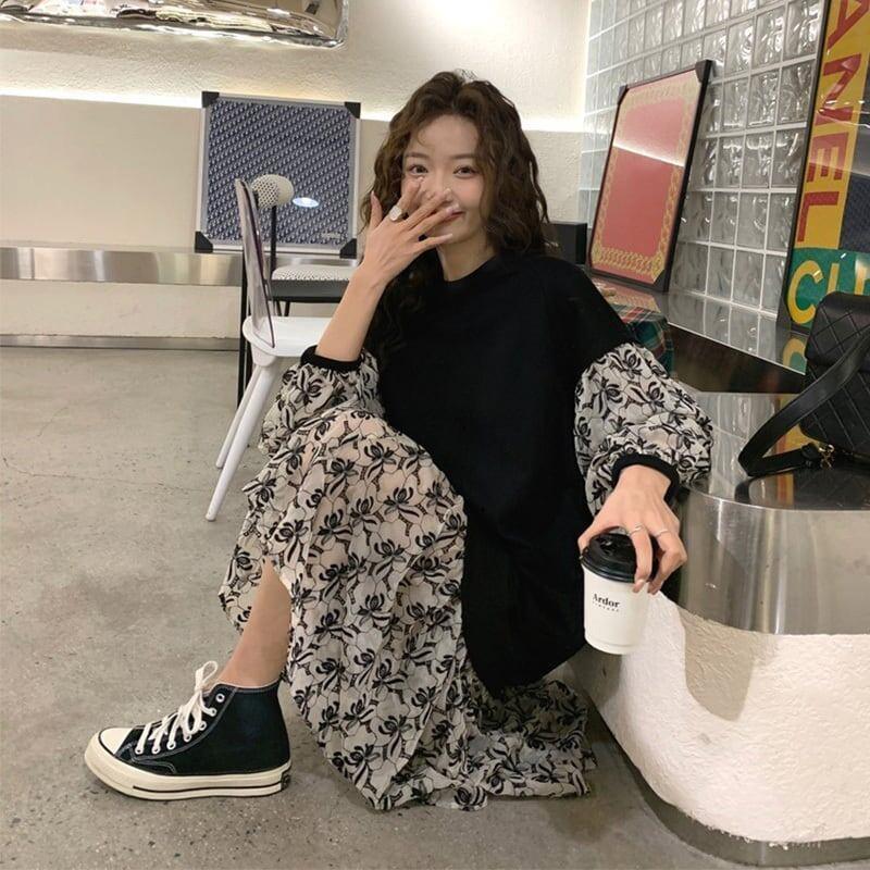 清純甘くて女子力UP ラウンドネック 美感いっぱい 切り替え ワンピース＜U-2928＞